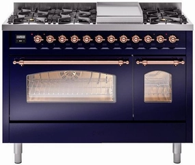 Ilve UP48FNMPMBPLP Nostalgie Ii 48 Inch Dual Fuel Liquid Propane Freestanding Range In Blue With Copper Trim Freestanding Ranges freestanding dual fuel range 30 inch