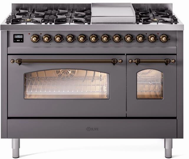Ilve UP48FNMPMGBLP Nostalgie Ii 48 Inch Dual Fuel Liquid Propane Freestanding Range In Matte Graphite With Bronze Trim Freestanding Ranges freestanding dual fuel range 30 inch