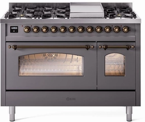 Ilve UP48FNMPMGBLP Nostalgie Ii 48 Inch Dual Fuel Liquid Propane Freestanding Range In Matte Graphite With Bronze Trim Freestanding Ranges freestanding dual fuel range 30 inch