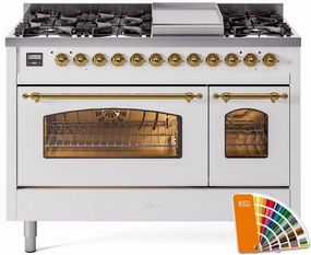 Ilve UP48FNMPRAGLP Nostalgie Ii 48 Inch Dual Fuel Liquid Propane Freestanding Range In Ral Custom Color With Brass Trim Freestanding Ranges freestanding dual fuel range 30 inch