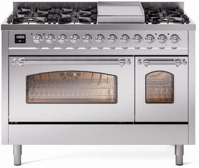 Ilve UP48FNMPSSCLP Nostalgie Ii 48 Inch Dual Fuel Liquid Propane Freestanding Range In Stainless Steel With Chrome Trim Freestanding Ranges freestanding dual fuel range 30 inch