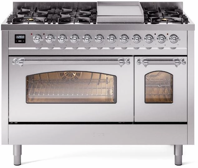 Ilve UP48FNMPSSCLP Nostalgie Ii 48 Inch Dual Fuel Liquid Propane Freestanding Range In Stainless Steel With Chrome Trim Freestanding Ranges freestanding dual fuel range 30 inch