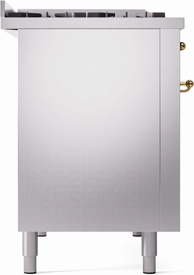 Ilve UP48FNMPSSGLP Nostalgie Ii 48 Inch Dual Fuel Liquid Propane Freestanding Range In Stainless Steel With Brass Trim