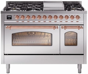 Ilve UP48FNMPSSPLP Nostalgie Ii 48 Inch Dual Fuel Liquid Propane Freestanding Range In Stainless Steel With Copper Trim Freestanding Ranges freestanding dual fuel range 30 inch