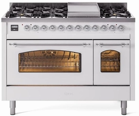 Ilve UP48FNMPWHC Nostalgie Ii 48 Inch Dual Fuel Natural Gas Freestanding Range In White With Chrome Trim Freestanding Ranges freestanding dual fuel range 30 inch