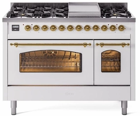 Ilve UP48FNMPWHG Nostalgie Ii 48 Inch Dual Fuel Natural Gas Freestanding Range In White With Brass Trim Freestanding Ranges freestanding dual fuel range 30 inch