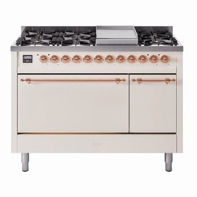 Ilve UP48FQNMPAWP Nostalgie Ii 48 Inch Dual Fuel Natural Gas Freestanding Range In Antique White With Copper Trim Freestanding Ranges freestanding dual fuel range 30 inch