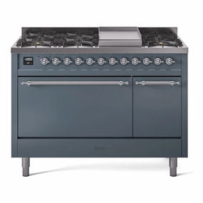 Ilve UP48FQNMPBGC Nostalgie Ii 48 Inch Dual Fuel Natural Gas Freestanding Range In Blue Grey With Chrome Trim Freestanding Ranges freestanding dual fuel range 30 inch