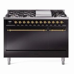 Ilve UP48FQNMPBKP Nostalgie Ii 48 Inch Dual Fuel Natural Gas Freestanding Range In Black With Copper Trim Freestanding Ranges freestanding dual fuel range 30 inch