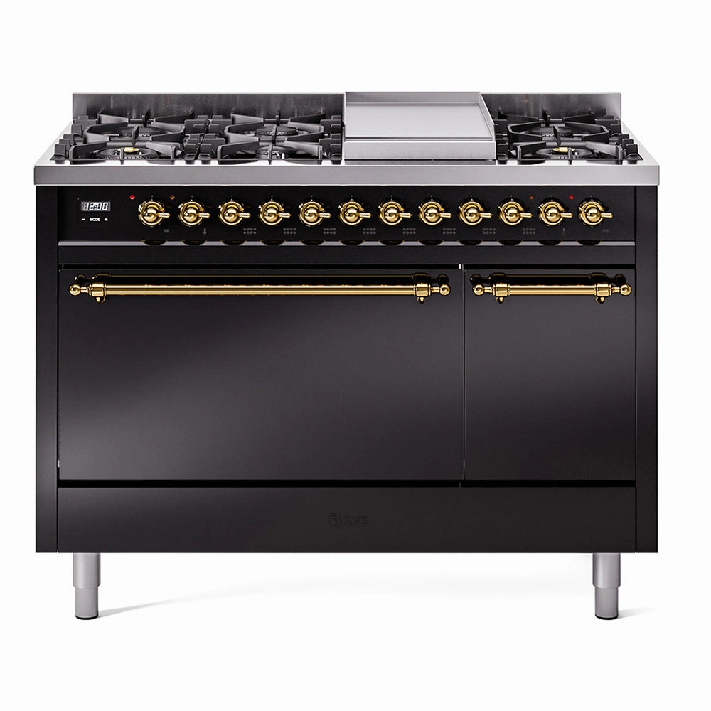 Ilve UP48FQNMPBKP Nostalgie Ii 48 Inch Dual Fuel Natural Gas Freestanding Range In Black With Copper Trim Freestanding Ranges freestanding dual fuel range 30 inch