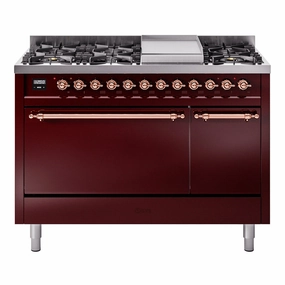 Ilve UP48FQNMPBUP Nostalgie Ii 48 Inch Dual Fuel Natural Gas Freestanding Range In Burgundy With Copper Trim Freestanding Ranges freestanding dual fuel range 30 inch