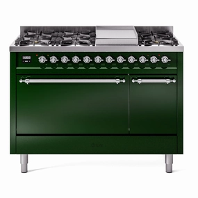 Ilve UP48FQNMPEGC Nostalgie Ii 48 Inch Dual Fuel Natural Gas Freestanding Range In Emerald Green With Chrome Trim Freestanding Ranges freestanding dual fuel range 30 inch