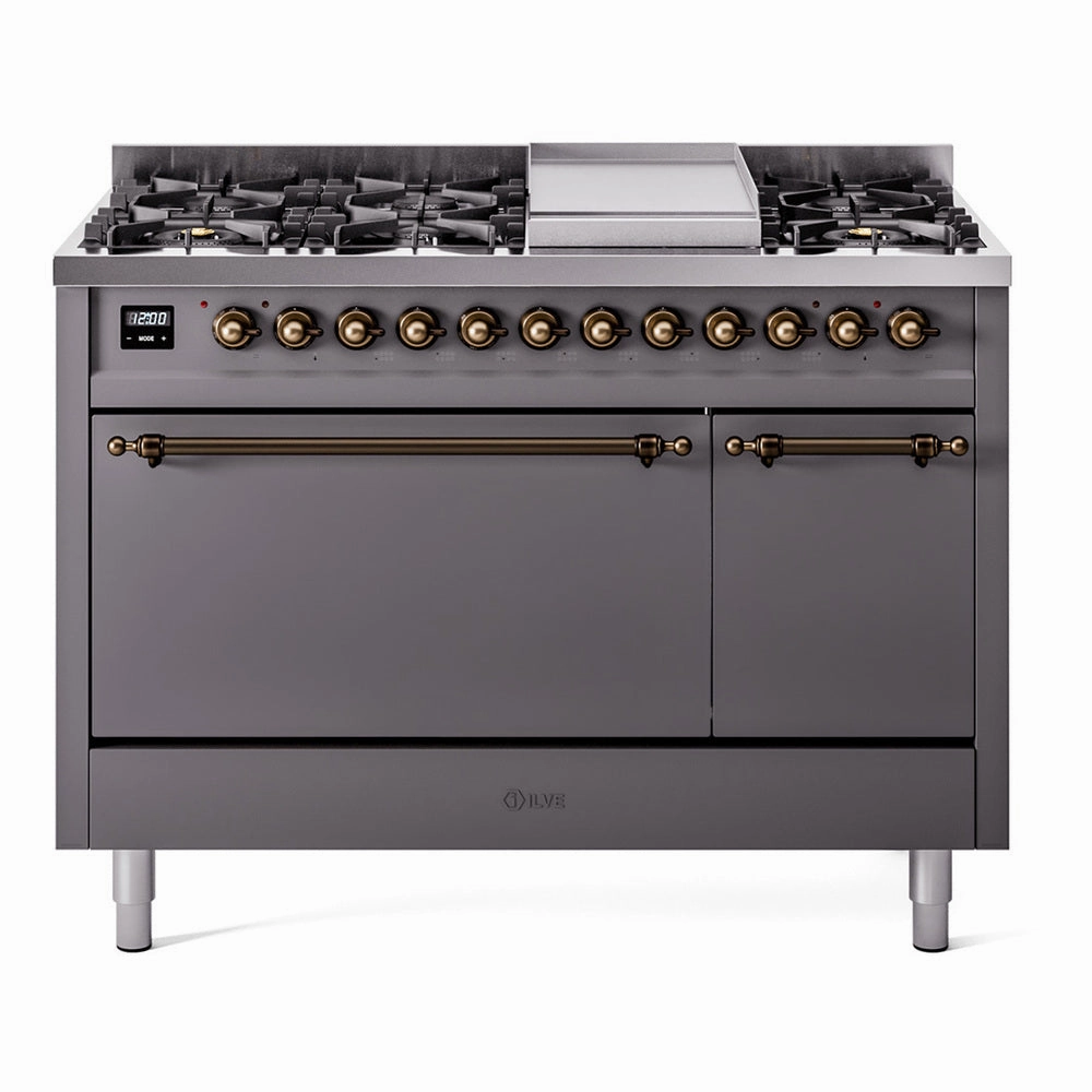 Ilve UP48FQNMPMGBLP Nostalgie Ii 48 Inch Dual Fuel Liquid Propane Freestanding Range In Matte Graphite With Bronze Trim Freestanding Ranges freestanding dual fuel range 30 inch