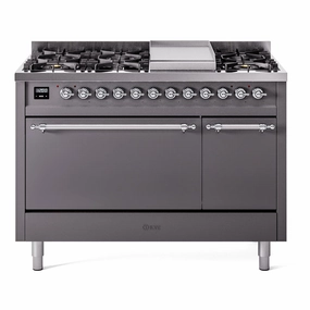 Ilve UP48FQNMPMGC Nostalgie Ii 48 Inch Dual Fuel Natural Gas Freestanding Range In Matte Graphite With Chrome Trim Freestanding Ranges freestanding dual fuel range 30 inch