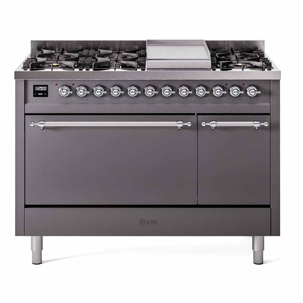 Ilve UP48FQNMPMGCLP Nostalgie Ii 48 Inch Dual Fuel Liquid Propane Freestanding Range In Matte Graphite With Chrome Trim Freestanding Ranges freestanding dual fuel range 30 inch