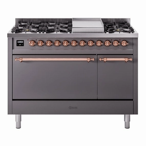 Ilve UP48FQNMPMGPLP Nostalgie Ii 48 Inch Dual Fuel Liquid Propane Freestanding Range In Matte Graphite With Copper Trim Freestanding Ranges freestanding dual fuel range 30 inch