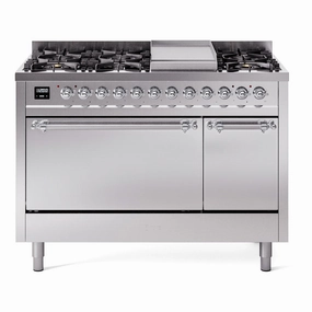 Ilve UP48FQNMPSSCLP Nostalgie Ii 48 Inch Dual Fuel Liquid Propane Freestanding Range In Stainless Steel With Chrome Trim Freestanding Ranges freestanding dual fuel range 30 inch