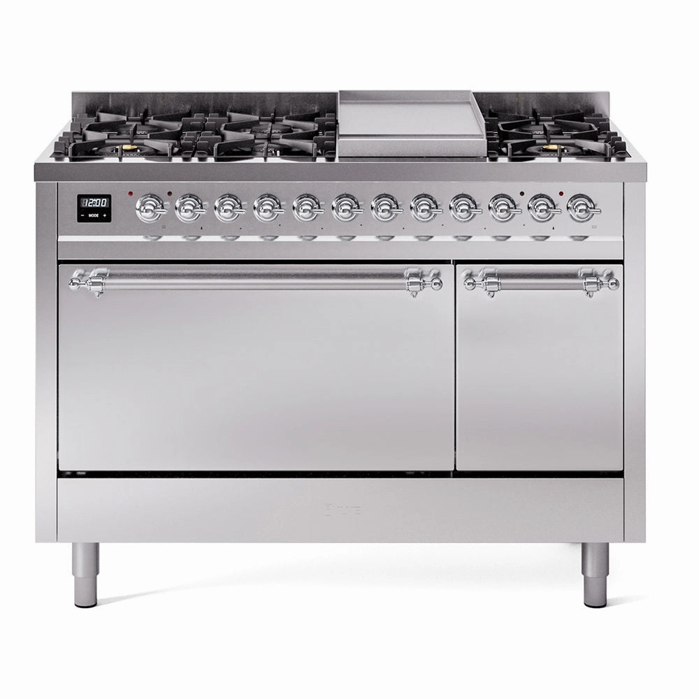 Ilve UP48FQNMPSSCLP Nostalgie Ii 48 Inch Dual Fuel Liquid Propane Freestanding Range In Stainless Steel With Chrome Trim Freestanding Ranges freestanding dual fuel range 30 inch