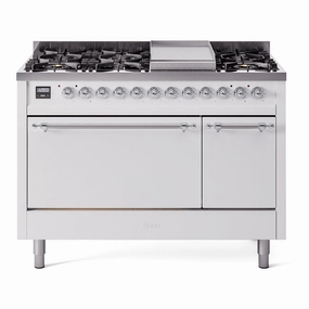 Ilve UP48FQNMPWHC Nostalgie Ii 48 Inch Dual Fuel Natural Gas Freestanding Range In White With Chrome Trim Freestanding Ranges freestanding dual fuel range 30 inch