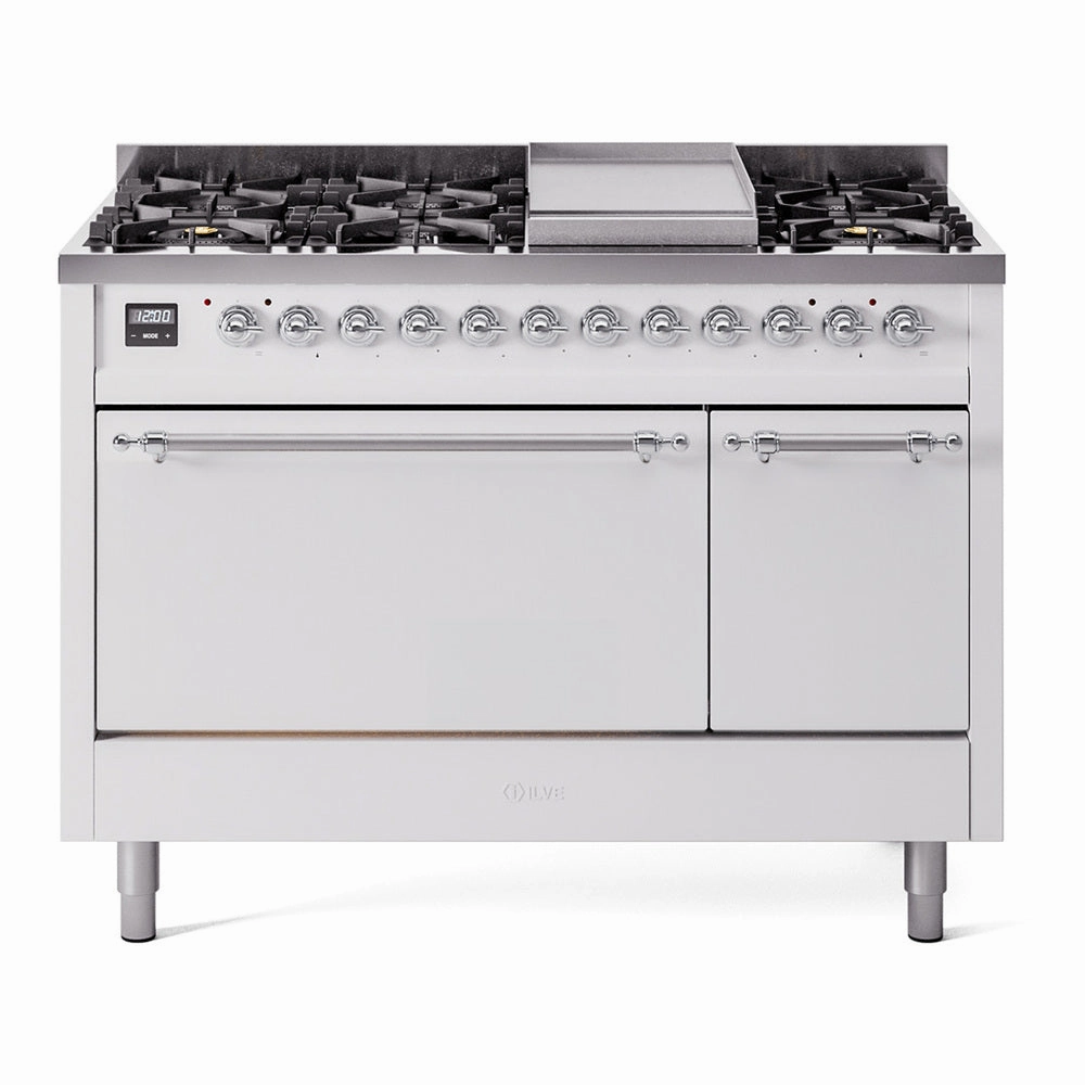 Ilve UP48FQNMPWHCLP Nostalgie Ii 48 Inch Dual Fuel Liquid Propane Freestanding Range In White With Chrome Trim Freestanding Ranges freestanding dual fuel range 30 inch