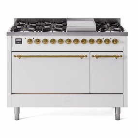 Ilve UP48FQNMPWHGLP Nostalgie Ii 48 Inch Dual Fuel Liquid Propane Freestanding Range In White With Brass Trim Freestanding Ranges freestanding dual fuel range 30 inch