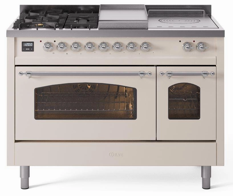 Ilve UP48FSNMPAWCLP Nostalgie Ii 48 Inch Dual Fuel Liquid Propane Freestanding Range In Antique White With Chrome Trim Freestanding Ranges freestanding dual fuel range 30 inch