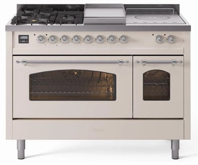 Ilve UP48FSNMPAWCLP Nostalgie Ii 48 Inch Dual Fuel Liquid Propane Freestanding Range In Antique White With Chrome Trim Freestanding Ranges freestanding dual fuel range 30 inch