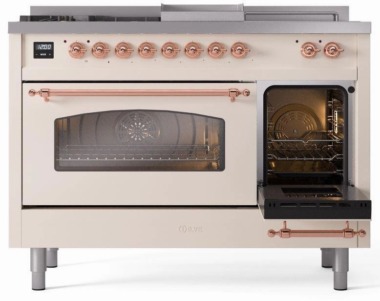 Ilve UP48FSNMPAWP Nostalgie Ii 48 Inch Dual Fuel Natural Gas Freestanding Range In Antique White With Copper Trim