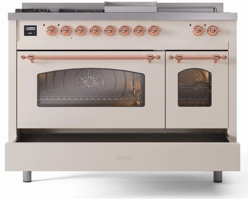 Ilve UP48FSNMPAWP Nostalgie Ii 48 Inch Dual Fuel Natural Gas Freestanding Range In Antique White With Copper Trim