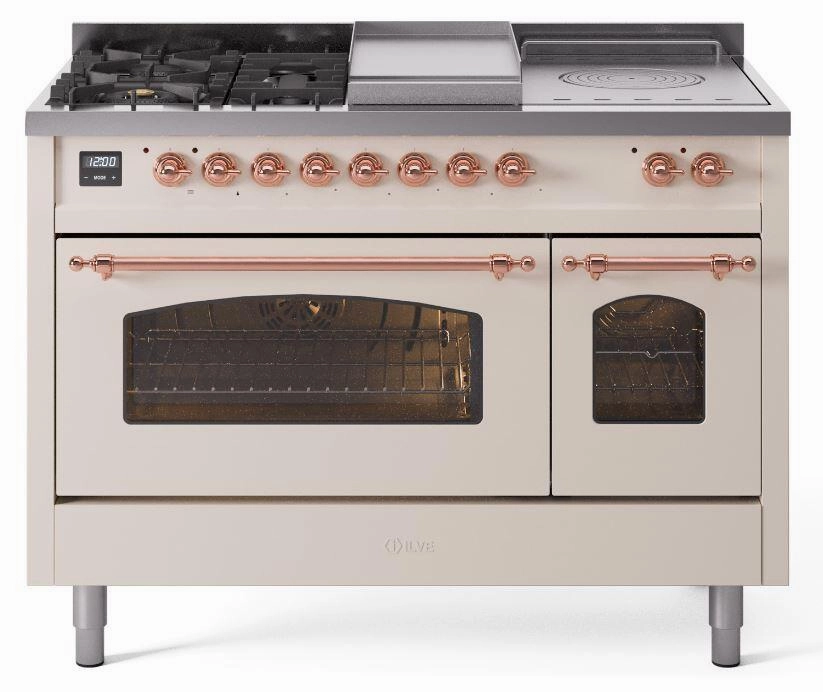 Ilve UP48FSNMPAWP Nostalgie Ii 48 Inch Dual Fuel Natural Gas Freestanding Range In Antique White With Copper Trim Freestanding Ranges freestanding dual fuel range 30 inch