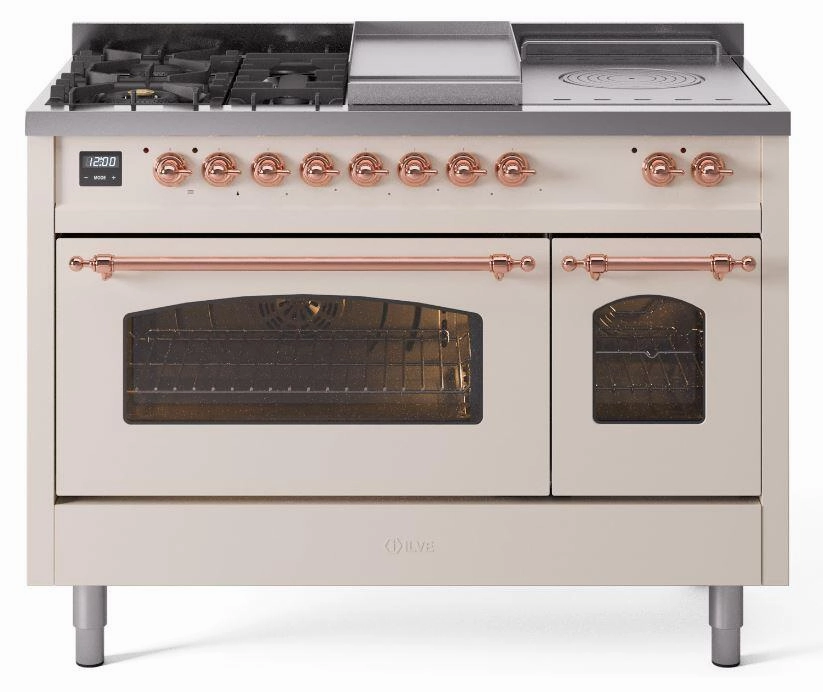Ilve UP48FSNMPAWPLP Nostalgie Ii 48 Inch Dual Fuel Liquid Propane Freestanding Range In Antique White With Copper Trim Freestanding Ranges freestanding dual fuel range 30 inch