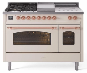 Ilve UP48FSNMPAWPLP Nostalgie Ii 48 Inch Dual Fuel Liquid Propane Freestanding Range In Antique White With Copper Trim Freestanding Ranges freestanding dual fuel range 30 inch