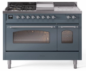 Ilve UP48FSNMPBGCLP Nostalgie Ii 48 Inch Dual Fuel Liquid Propane Freestanding Range In Blue Grey With Chrome Trim Freestanding Ranges freestanding dual fuel range 30 inch