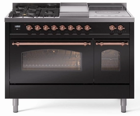 Ilve UP48FSNMPBKC Nostalgie Ii 48 Inch Dual Fuel Natural Gas Freestanding Range In Glossy Black With Copper Trim Freestanding Ranges freestanding dual fuel range 30 inch