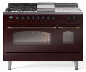 Ilve UP48FSNMPBUBLP Nostalgie Ii 48 Inch Dual Fuel Liquid Propane Freestanding Range In Burgundy With Bronze Trim Freestanding Ranges freestanding dual fuel range 30 inch