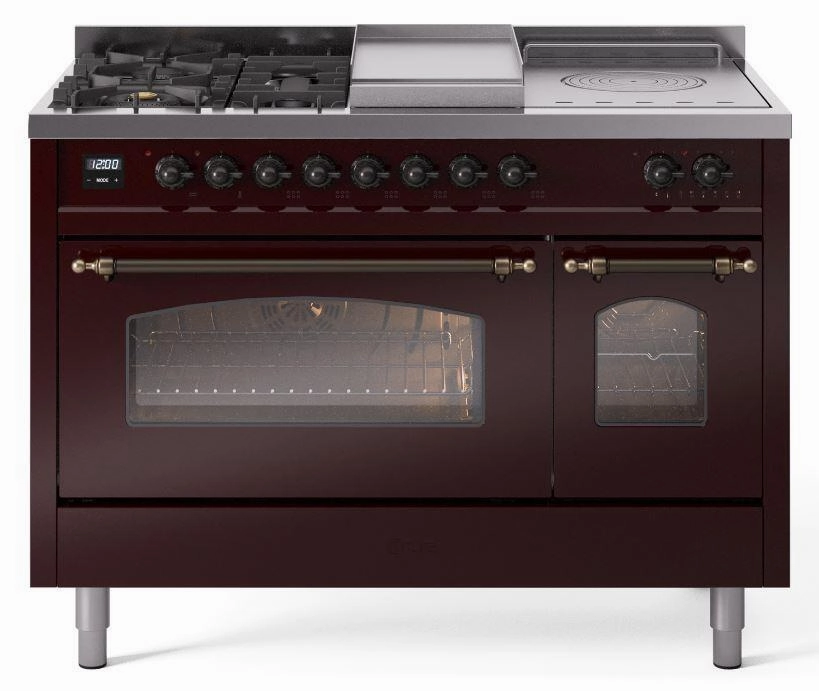 Ilve UP48FSNMPBUBLP Nostalgie Ii 48 Inch Dual Fuel Liquid Propane Freestanding Range In Burgundy With Bronze Trim Freestanding Ranges freestanding dual fuel range 30 inch