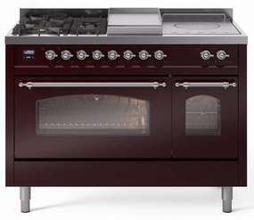 Ilve UP48FSNMPBUC Nostalgie Ii 48 Inch Dual Fuel Natural Gas Freestanding Range In Burgundy With Chrome Trim Freestanding Ranges freestanding dual fuel range 30 inch