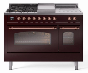 Ilve UP48FSNMPBUPLP Nostalgie Ii 48 Inch Dual Fuel Liquid Propane Freestanding Range In Burgundy With Copper Trim Freestanding Ranges freestanding dual fuel range 30 inch