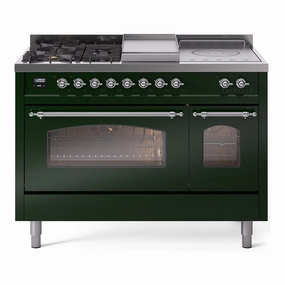 Ilve UP48FSNMPEGC Nostalgie Ii 48 Inch Dual Fuel Natural Gas Freestanding Range In Emerald Green With Chrome Trim Freestanding Ranges freestanding dual fuel range 30 inch