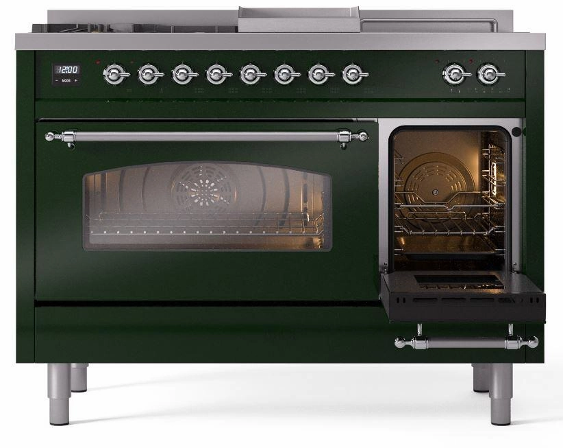 Ilve UP48FSNMPEGCLP Nostalgie Ii 48 Inch Dual Fuel Liquid Propane Freestanding Range In Emerald Green With Chrome Trim