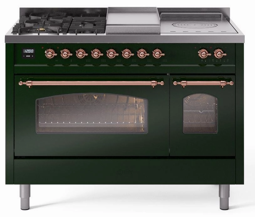 Ilve UP48FSNMPEGP Nostalgie Ii 48 Inch Dual Fuel Natural Gas Freestanding Range In Emerald Green With Copper Trim Freestanding Ranges freestanding dual fuel range 30 inch