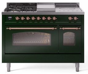 Ilve UP48FSNMPEGP Nostalgie Ii 48 Inch Dual Fuel Natural Gas Freestanding Range In Emerald Green With Copper Trim Freestanding Ranges freestanding dual fuel range 30 inch