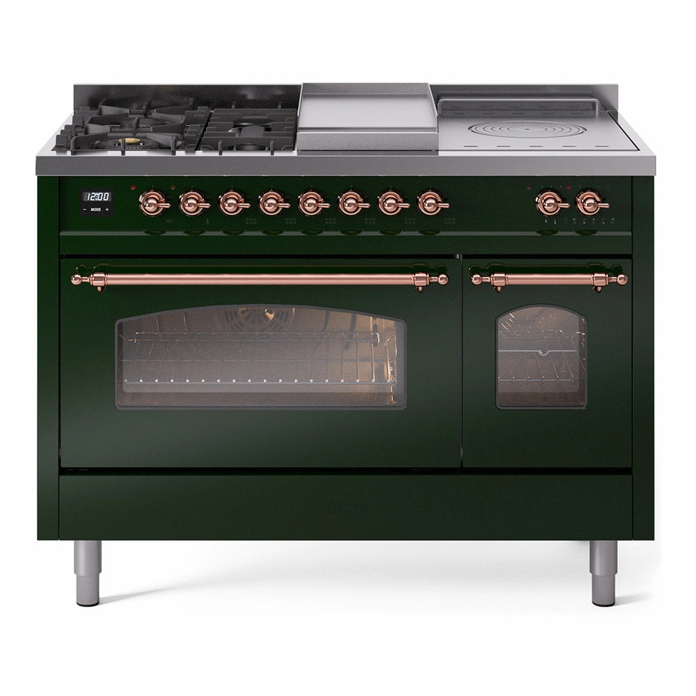 Ilve UP48FSNMPEGPLP Nostalgie Ii 48 Inch Dual Fuel Liquid Propane Freestanding Range In Emerald Green With Copper Trim Freestanding Ranges freestanding dual fuel range 30 inch
