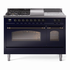 Ilve UP48FSNMPMBBLP Nostalgie Ii 48 Inch Dual Fuel Liquid Propane Freestanding Range In Blue With Bronze Trim Freestanding Ranges freestanding dual fuel range 30 inch