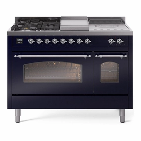 Ilve UP48FSNMPMBCLP Nostalgie Ii 48 Inch Dual Fuel Liquid Propane Freestanding Range In Blue With Chrome Trim Freestanding Ranges freestanding dual fuel range 30 inch