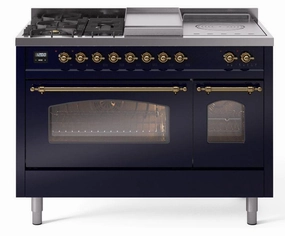 Ilve UP48FSNMPMBG Nostalgie Ii 48 Inch Dual Fuel Natural Gas Freestanding Range In Blue With Brass Trim Freestanding Ranges freestanding dual fuel range 30 inch