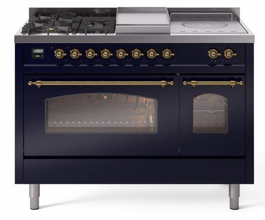 Ilve UP48FSNMPMBGLP Nostalgie Ii 48 Inch Dual Fuel Liquid Propane Freestanding Range In Blue With Brass Trim Freestanding Ranges freestanding dual fuel range 30 inch
