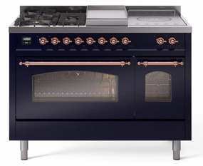 Ilve UP48FSNMPMBPLP Nostalgie Ii 48 Inch Dual Fuel Liquid Propane Freestanding Range In Blue With Copper Trim Freestanding Ranges freestanding dual fuel range 30 inch