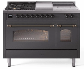 Ilve UP48FSNMPMGBLP Nostalgie Ii 48 Inch Dual Fuel Liquid Propane Freestanding Range In Matte Graphite With Bronze Trim Freestanding Ranges freestanding dual fuel range 30 inch