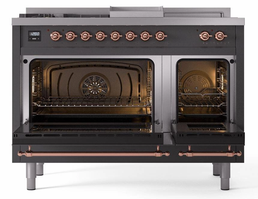 Ilve UP48FSNMPMGPLP Nostalgie Ii 48 Inch Dual Fuel Liquid Propane Freestanding Range In Matte Graphite With Copper Trim